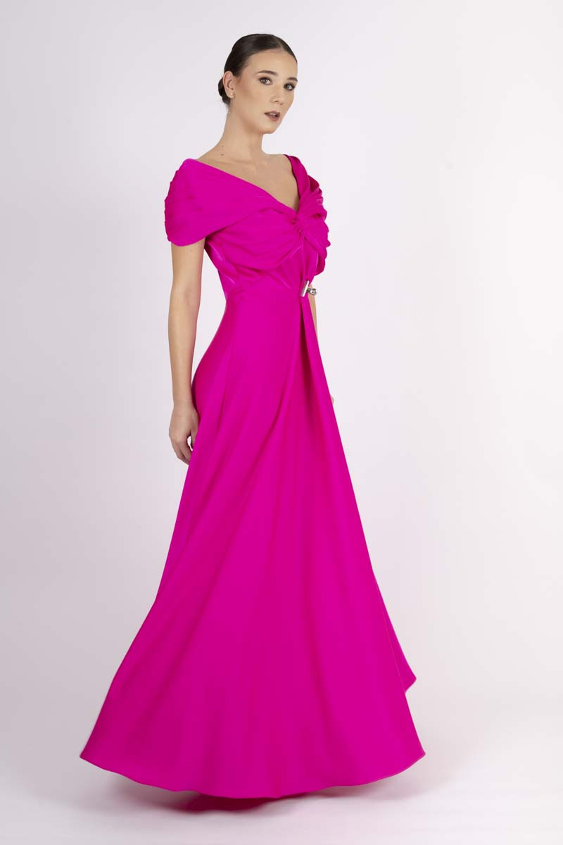 Fucsia long dress with boat neck