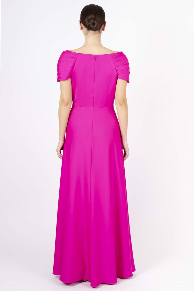 Fucsia long dress with boat neck