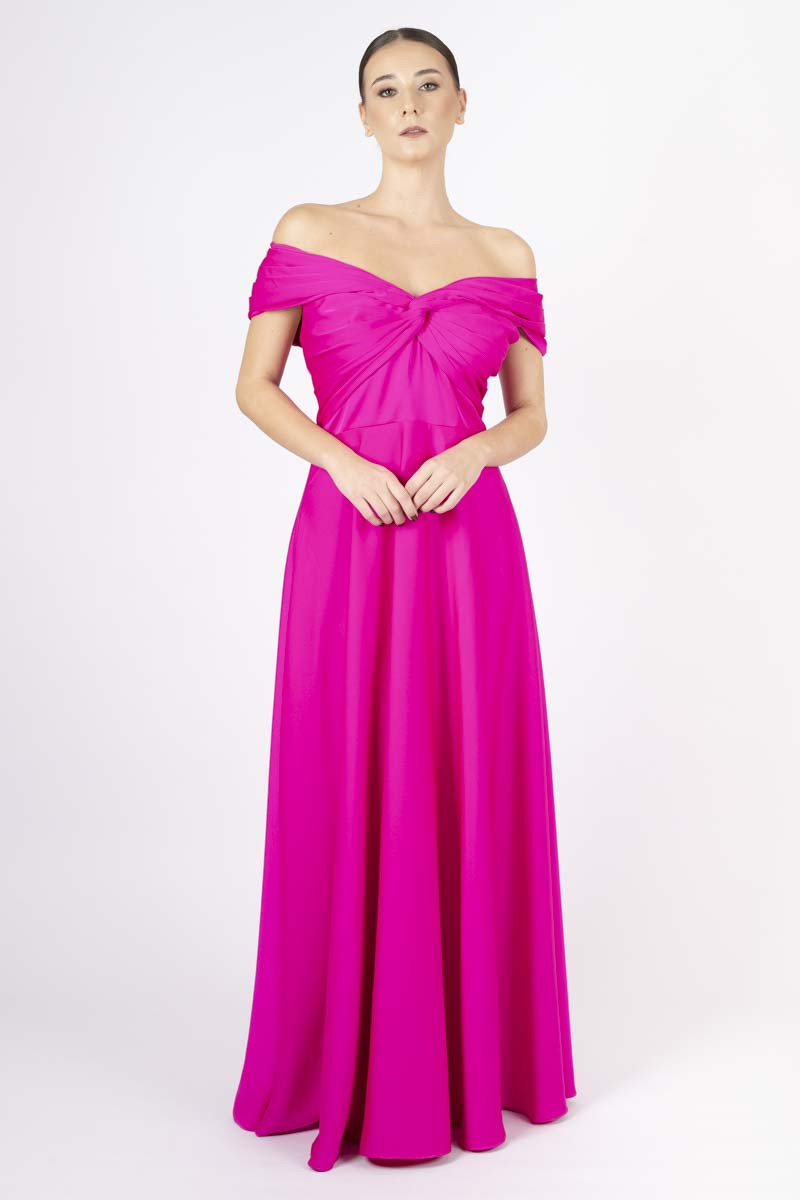 Fucsia long dress with boat neck