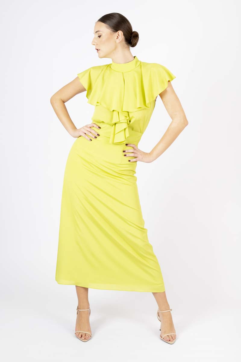 Completo in chiffon verde lime