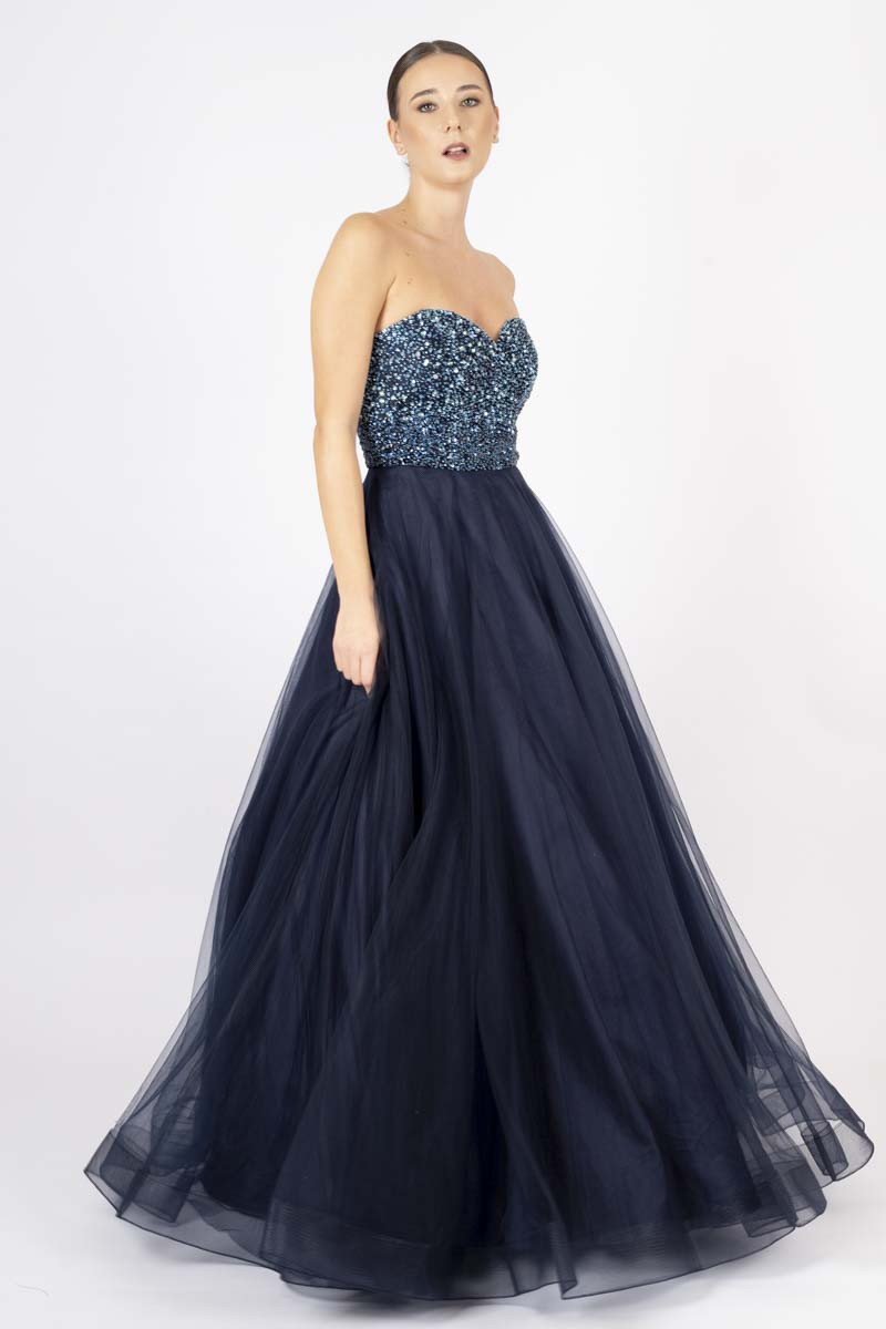 Blue evening dress sequins embedded