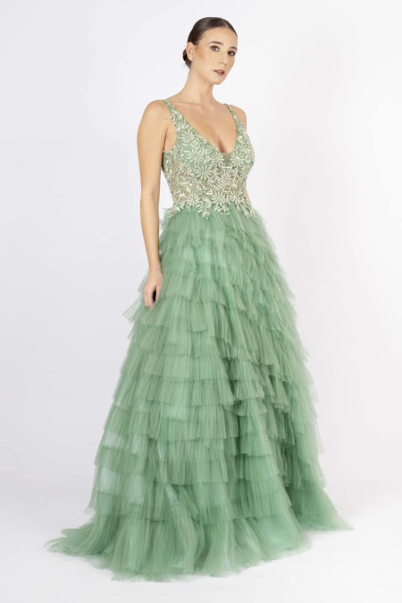 Green long dress sequins...