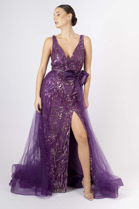 Purple dress with tulle skirt