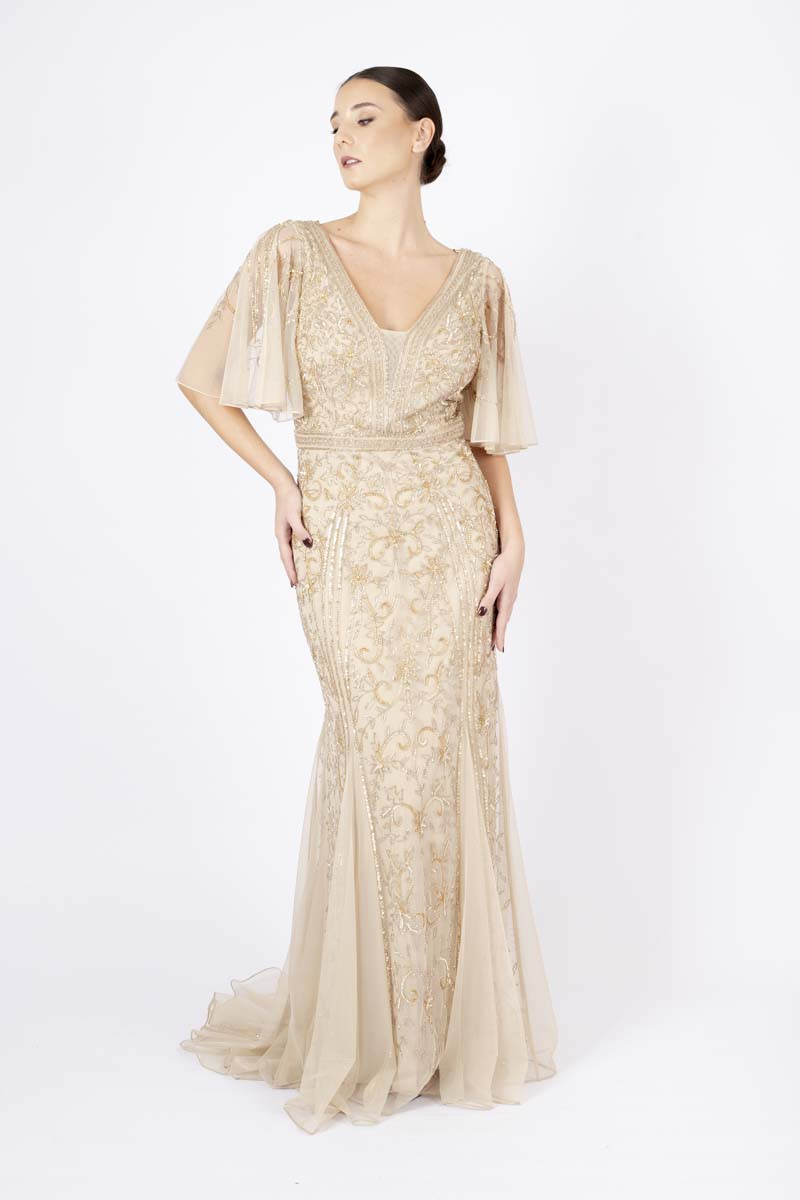 Gold long dress sequins embedded