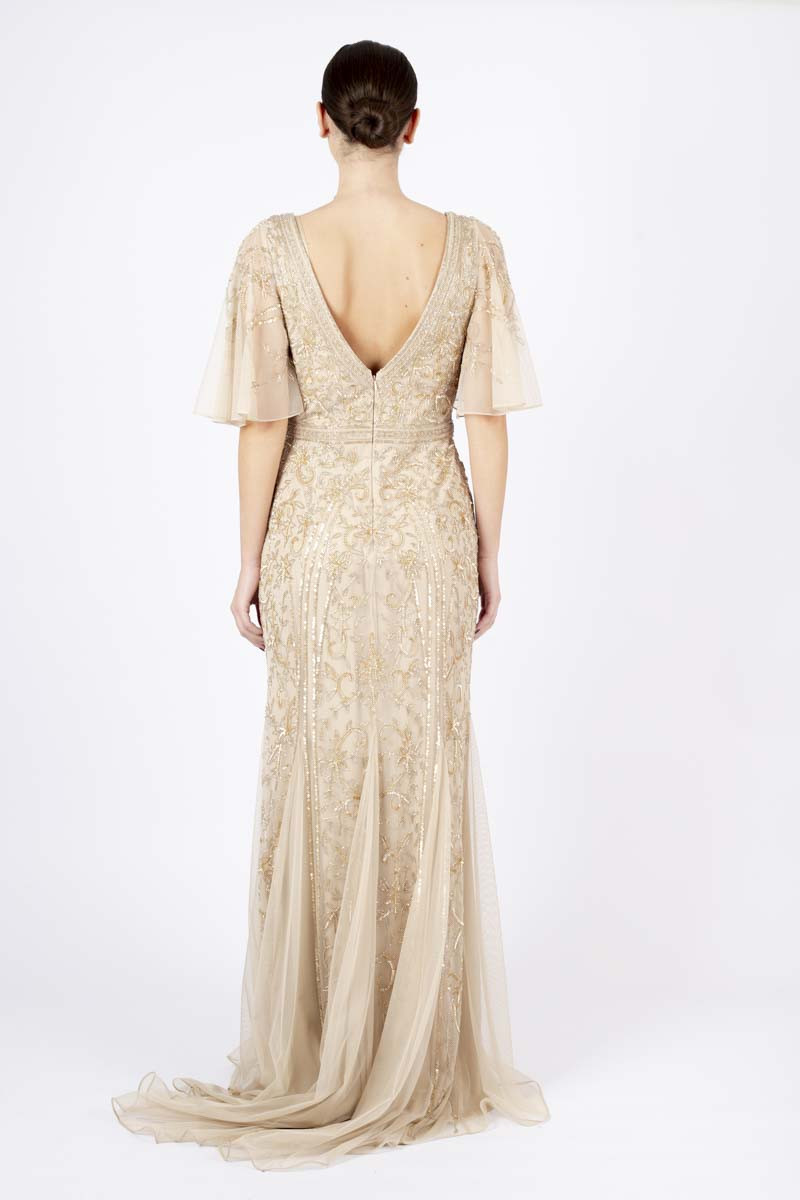 Gold long dress sequins embedded