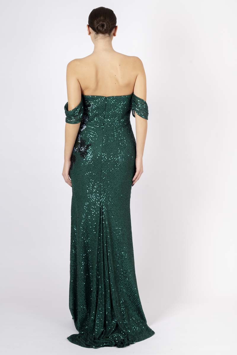 Green mermaid dress with sequins and cape