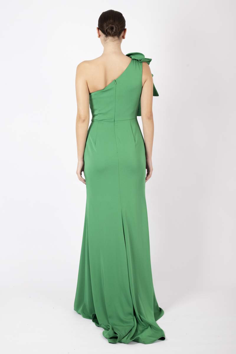 Emerald green one-shoulder dress