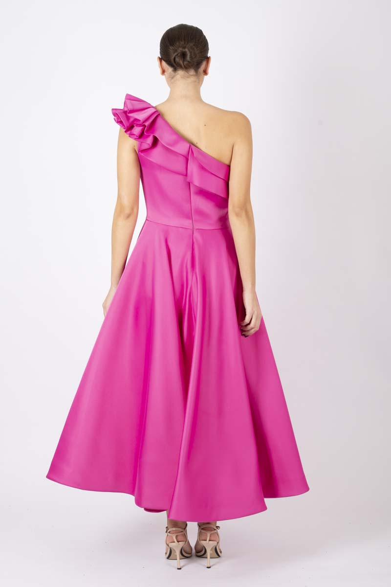 Magenta one-shoulder dress