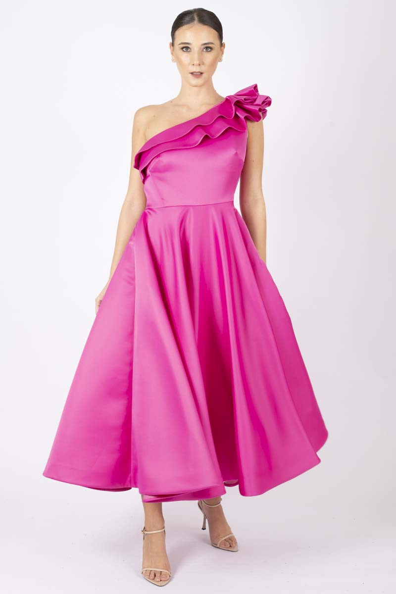 Magenta one-shoulder dress