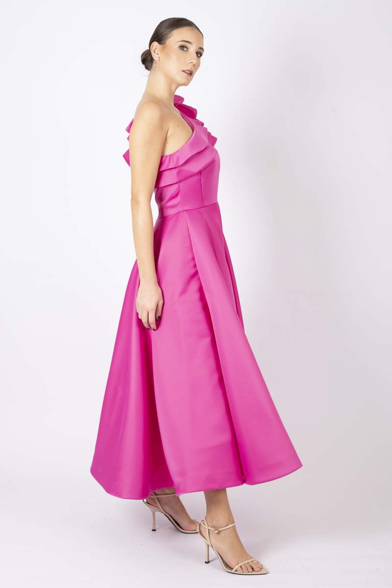 Magenta one-shoulder dress