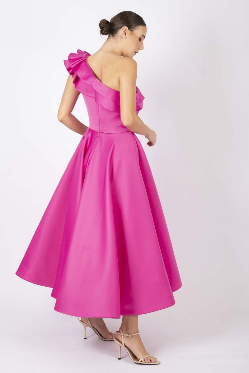 Magenta one-shoulder dress