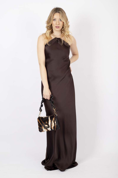 Long satin brown dress