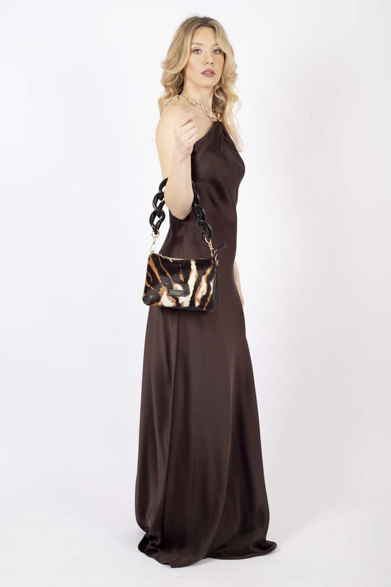 Long satin brown dress