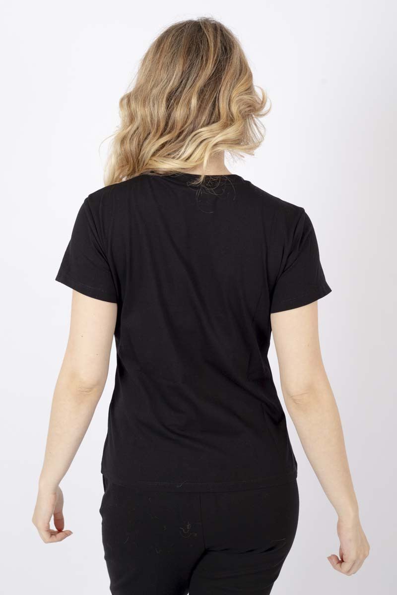 Black logo T-Shirt with rhinestones