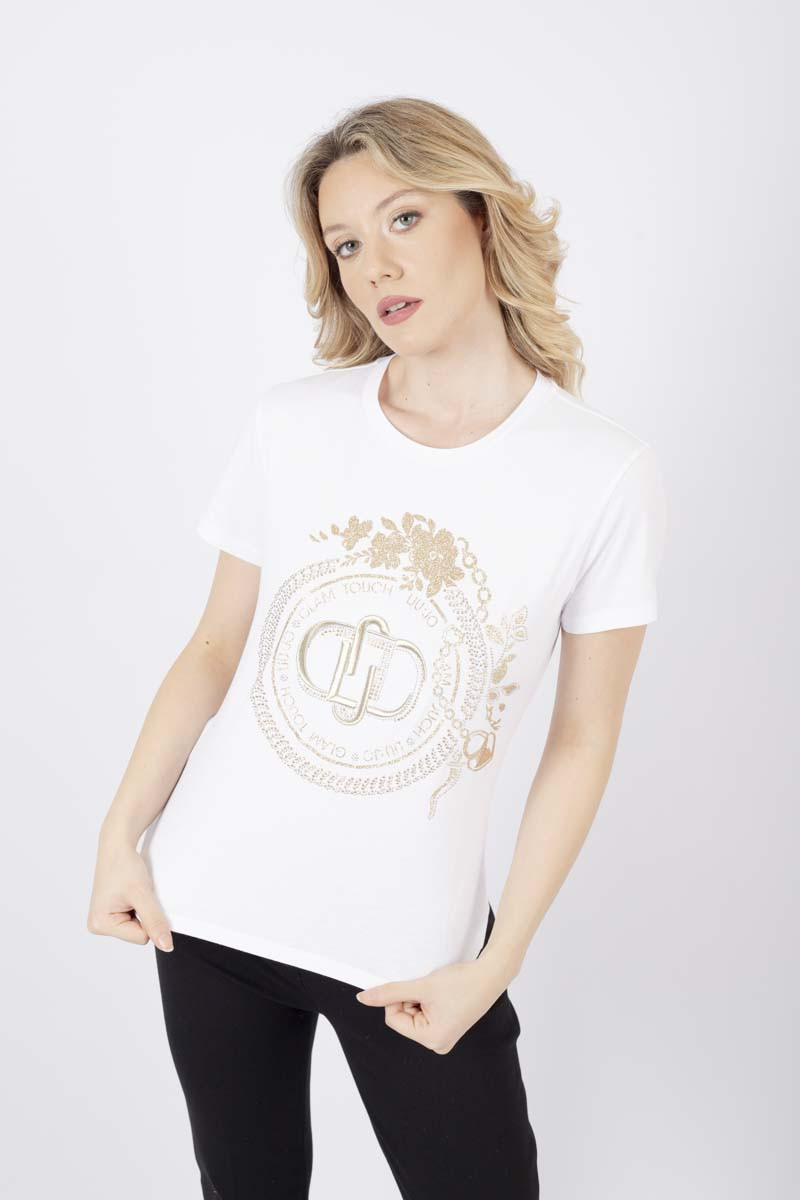 White logo T-Shirt with rhinestones