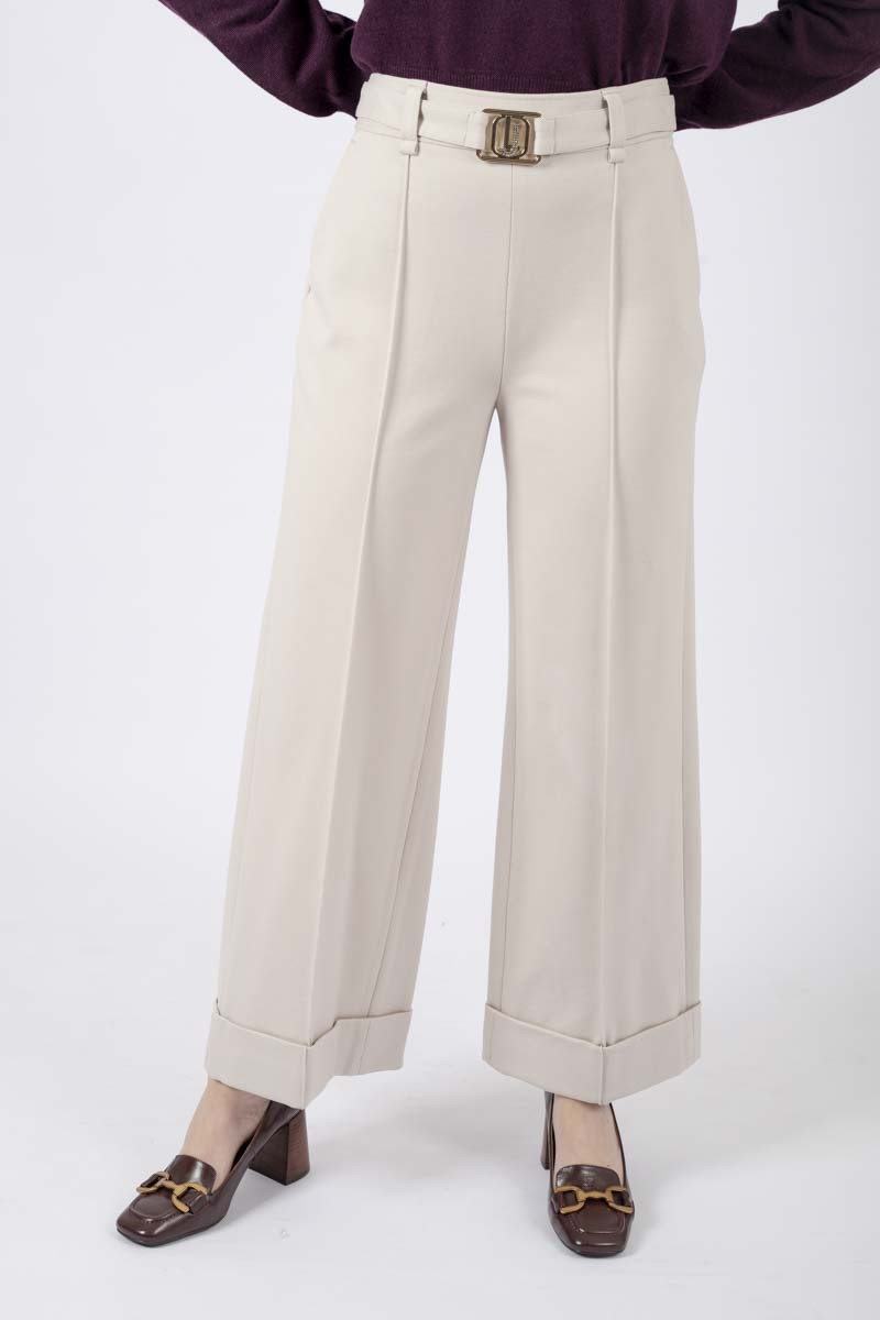 Greige cropped pants with belt