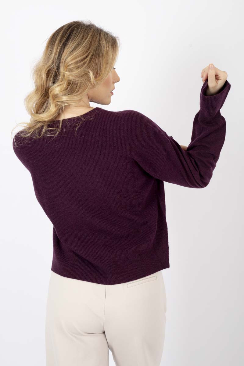 Plum sweater with bell cuffs