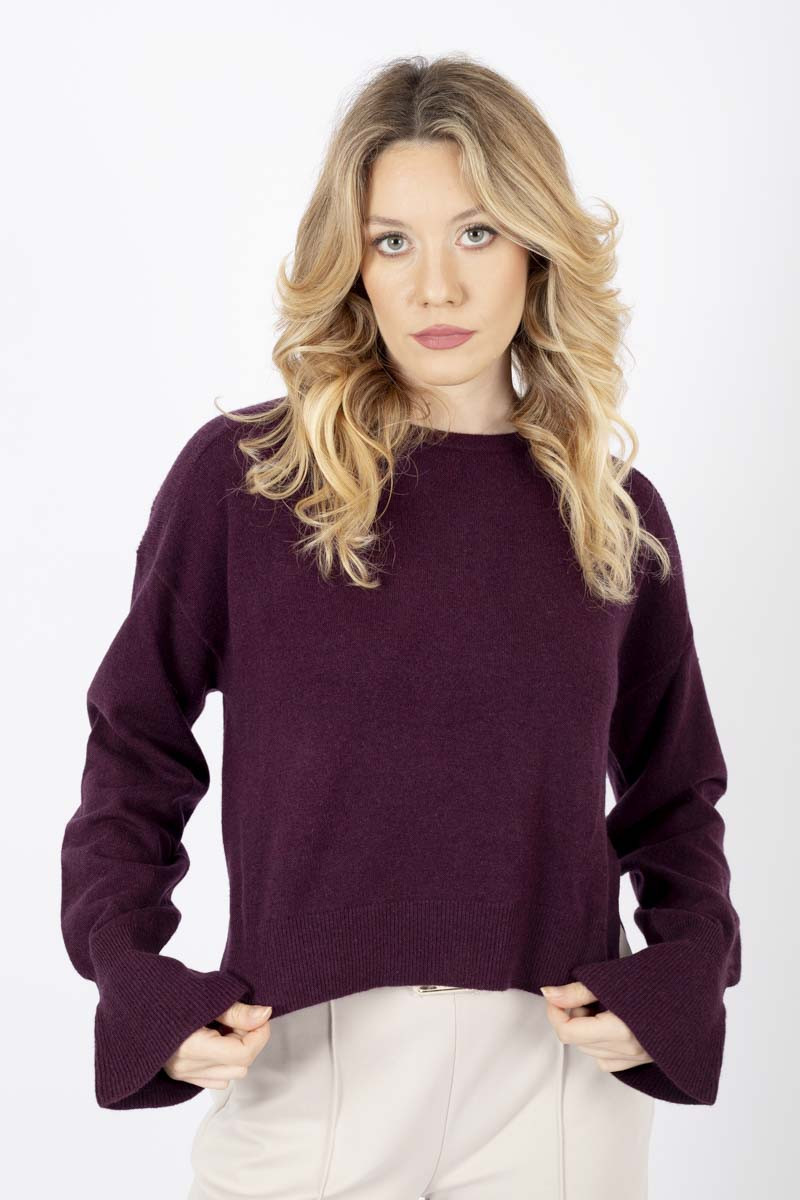 Plum sweater with bell cuffs