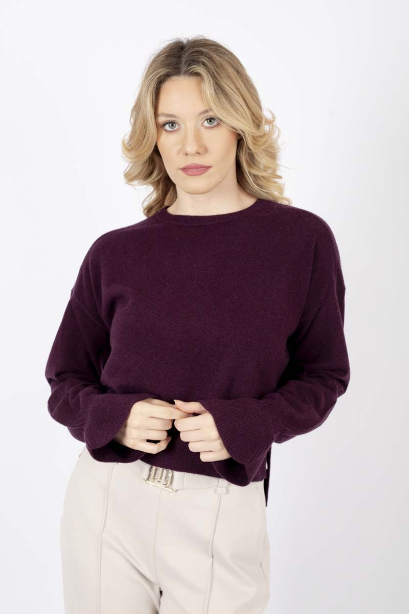 Plum sweater with bell cuffs