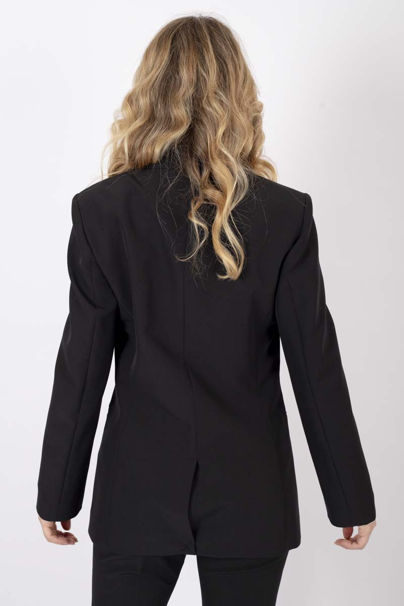 Black double-breasted stretch blazer