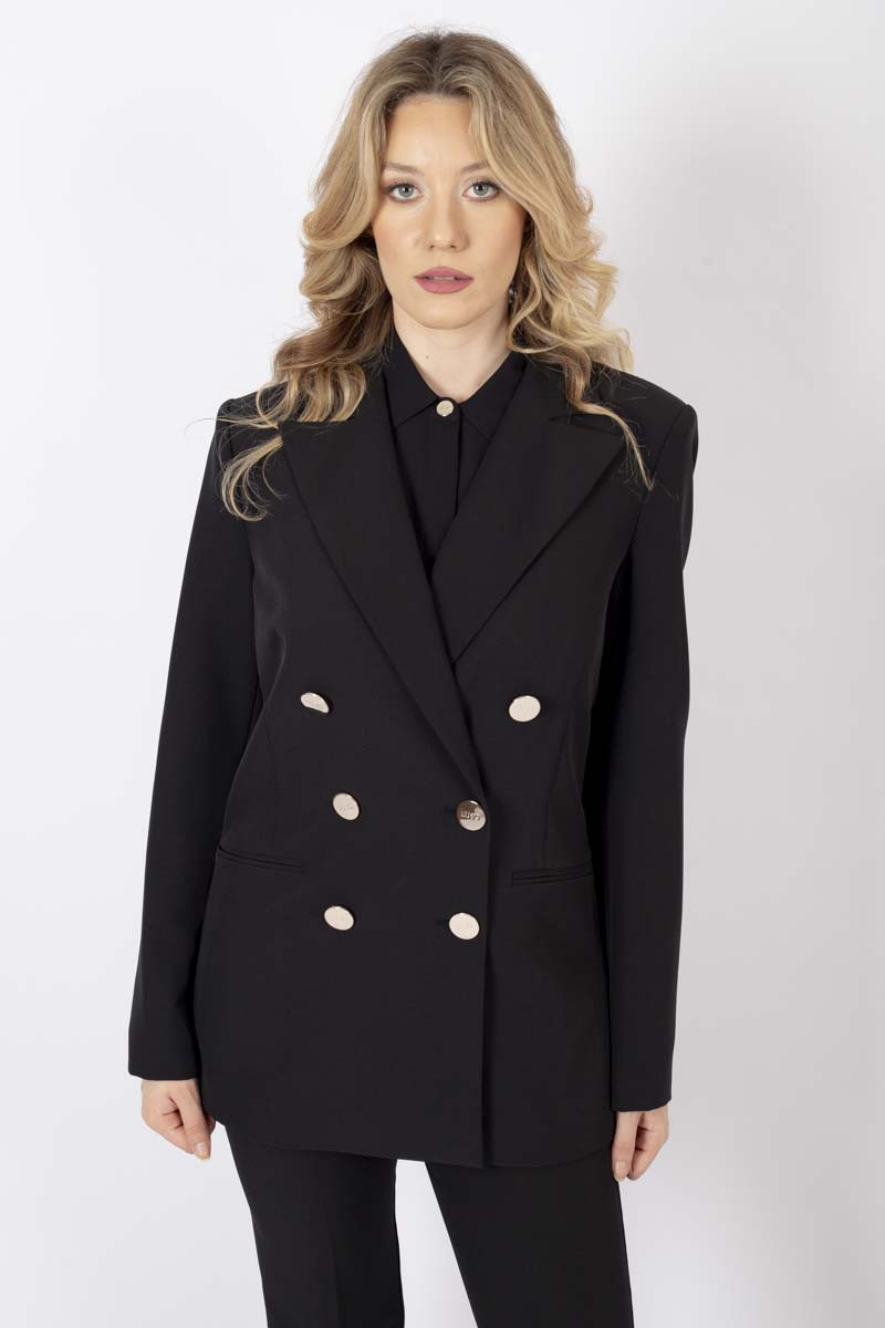 Black double-breasted stretch blazer