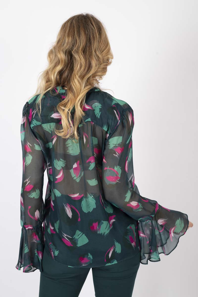 Green floral blouse with bow