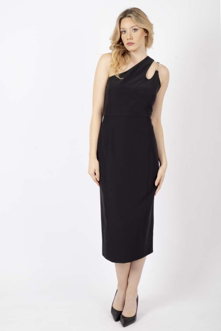 One-shoulder black dress...